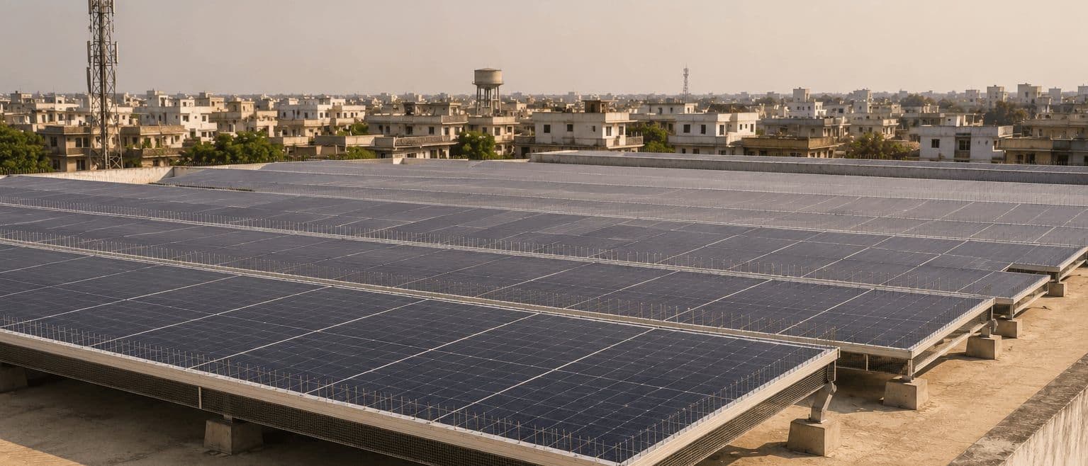 Solar panel bird spike installation in Amravati, close detail